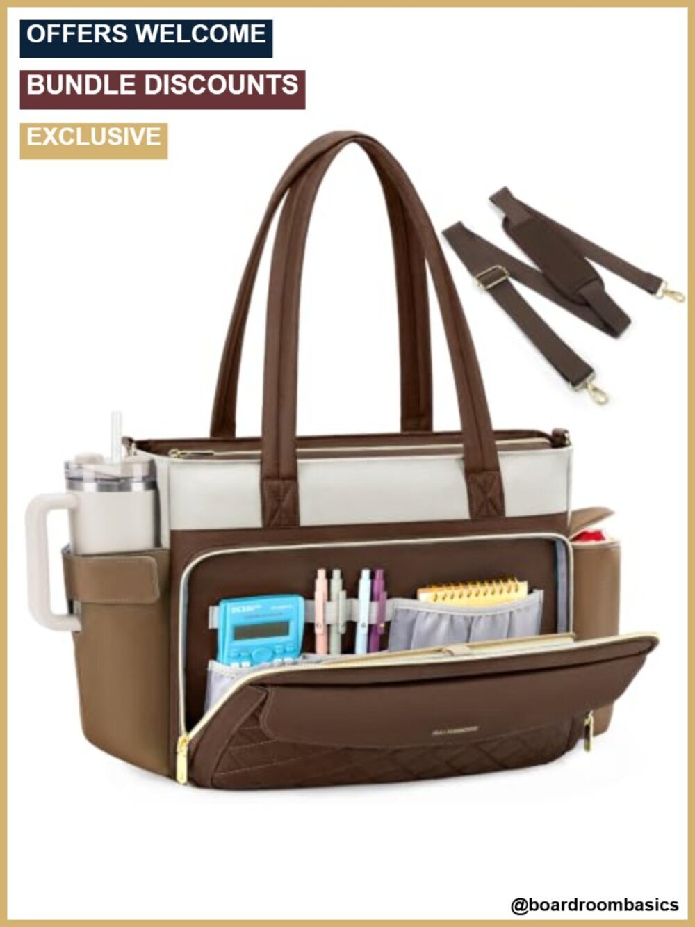 15.6" Laptop Work Tote with 40oz Cup Holder Waterproof Nylon Bag